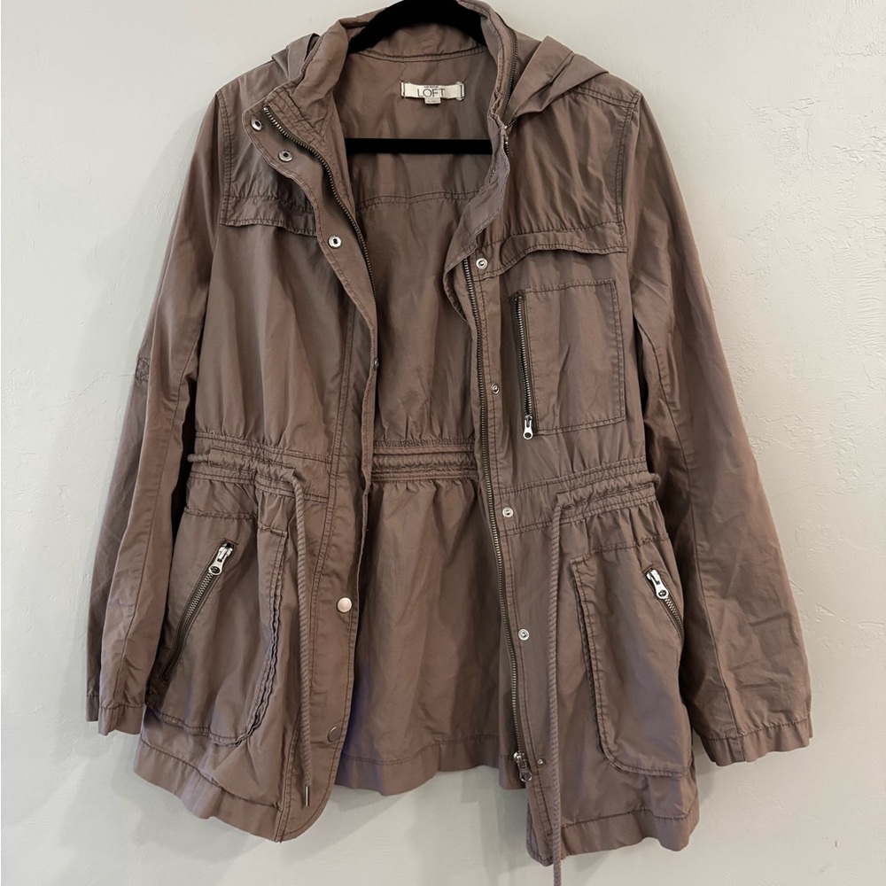 LOFT Taupe Utility Jacket with Hood